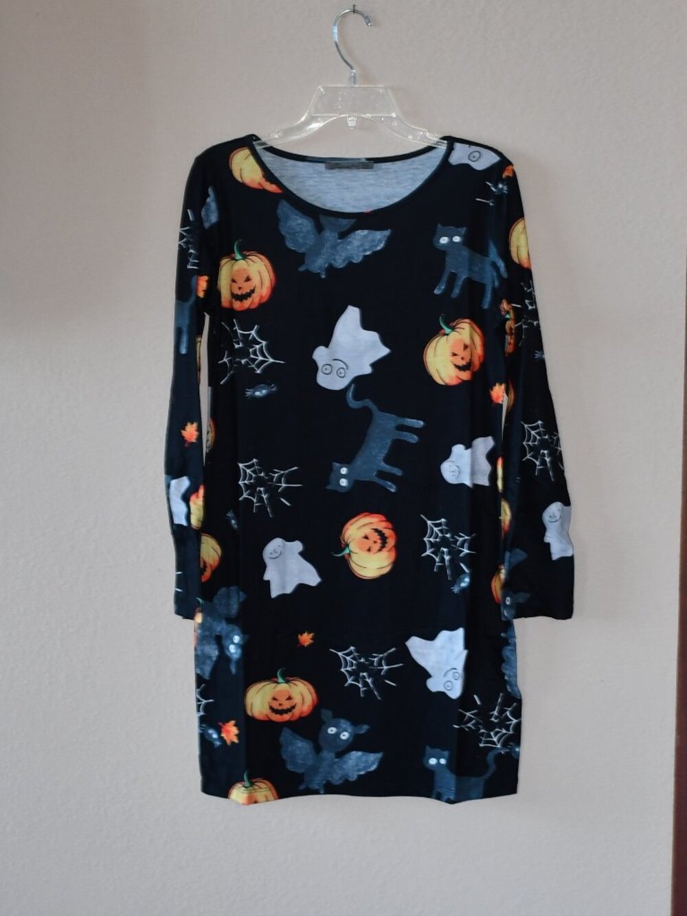 Halloween Pumpkin Spooky LS Straight Dress Ghost Spider Bat Black Cat Sz XL